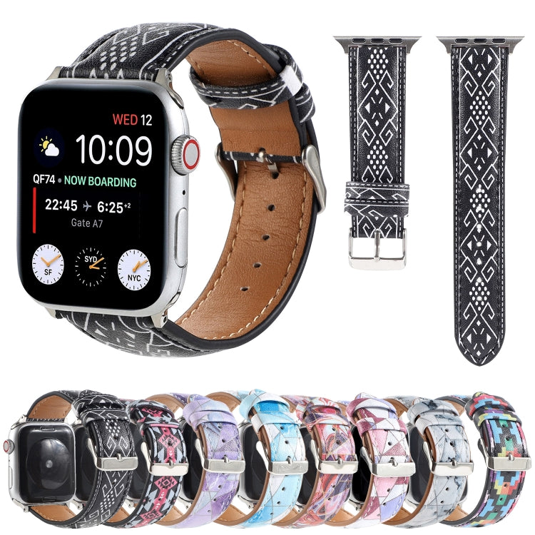 Marble Ethnic Style Printed Leather Watch Band For Apple Watch Series 7 45mm / 6 & SE & 5 & 4 44mm / 3 & 2 & 1 42mm(Print Digital) by bashfashion