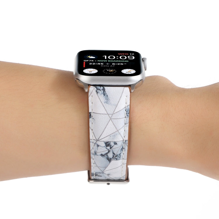 Marble Ethnic Style Printed Leather Watch Band For Apple Watch Series 9&8&7 41mm / SE 3&SE 2&6&SE&5&4 40mm / 3&2&1 38mm(Marble White) by bashfashion