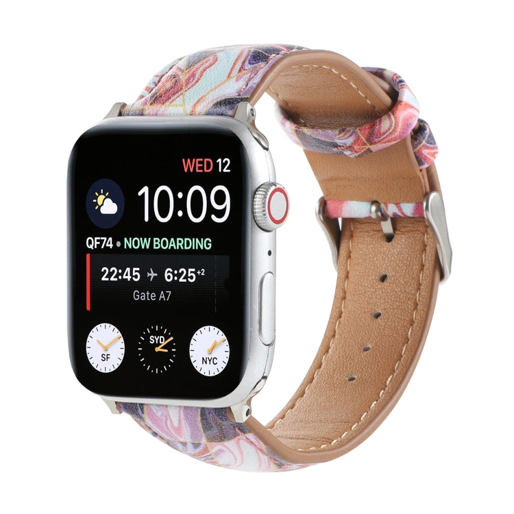 Marble Ethnic Style Printed Leather Watch Band For Apple Watch Series 9&8&7 41mm / SE 3&SE 2&6&SE&5&4 40mm / 3&2&1 38mm(Marble Red) by bashfashion