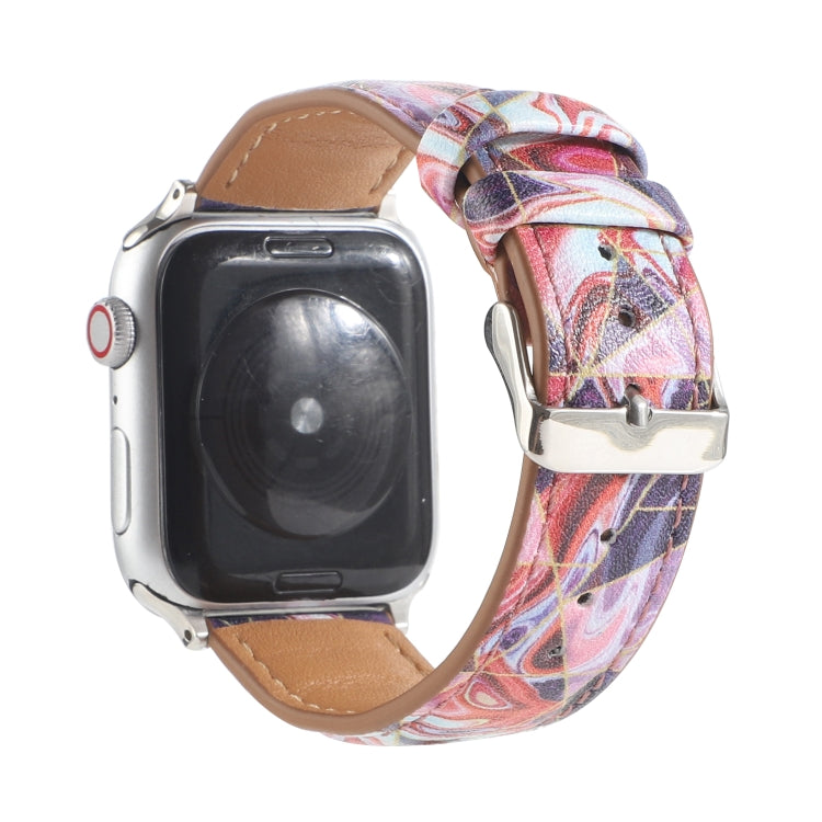 Marble Ethnic Style Printed Leather Watch Band For Apple Watch Series 9&8&7 41mm / SE 3&SE 2&6&SE&5&4 40mm / 3&2&1 38mm(Marble Red) by bashfashion