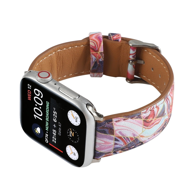 Marble Ethnic Style Printed Leather Watch Band For Apple Watch Series 9&8&7 41mm / SE 3&SE 2&6&SE&5&4 40mm / 3&2&1 38mm(Marble Red) by bashfashion