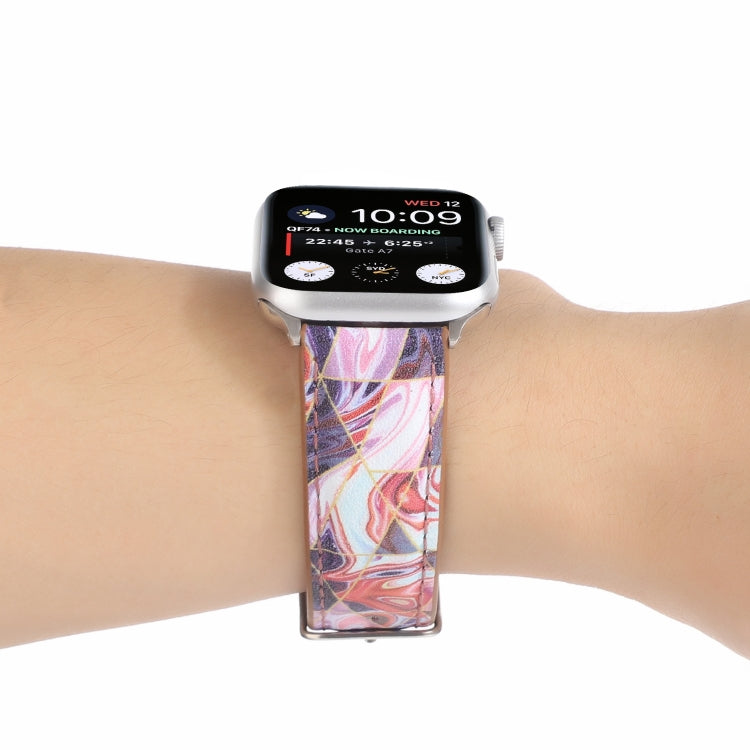 Marble Ethnic Style Printed Leather Watch Band For Apple Watch Series 9&8&7 41mm / SE 3&SE 2&6&SE&5&4 40mm / 3&2&1 38mm(Marble Red) by bashfashion