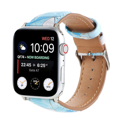 Marble Ethnic Style Printed Leather Watch Band For Apple Watch Series 9&8&7 41mm / SE 3&SE 2&6&SE&5&4 40mm / 3&2&1 38mm(Marble Sky Blue) by bashfashion