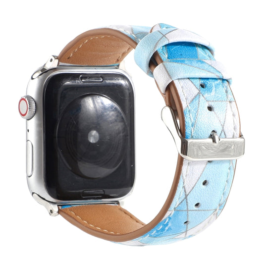 Marble Ethnic Style Printed Leather Watch Band For Apple Watch Series 9&8&7 41mm / SE 3&SE 2&6&SE&5&4 40mm / 3&2&1 38mm(Marble Sky Blue) by bashfashion