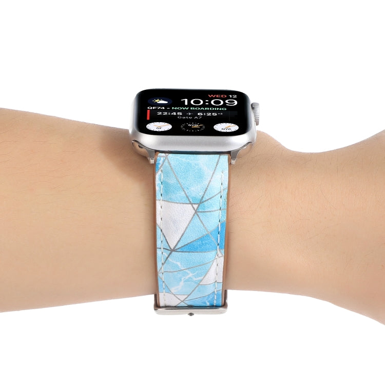 Marble Ethnic Style Printed Leather Watch Band For Apple Watch Series 9&8&7 41mm / SE 3&SE 2&6&SE&5&4 40mm / 3&2&1 38mm(Marble Sky Blue) by bashfashion
