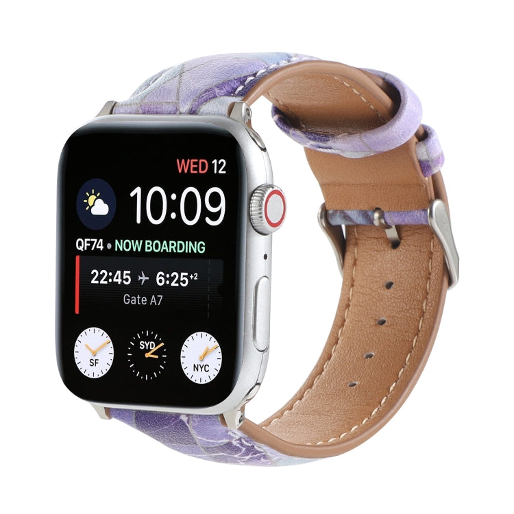 Marble Ethnic Style Printed Leather Watch Band For Apple Watch Series 9&8&7 41mm / SE 3&SE 2&6&SE&5&4 40mm / 3&2&1 38mm(Marble Purple) by bashfashion