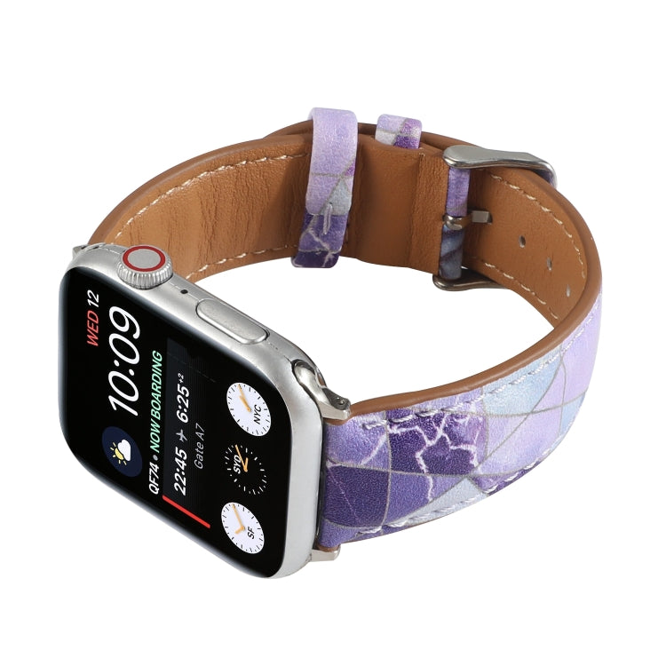 Marble Ethnic Style Printed Leather Watch Band For Apple Watch Series 9&8&7 41mm / SE 3&SE 2&6&SE&5&4 40mm / 3&2&1 38mm(Marble Purple) by bashfashion