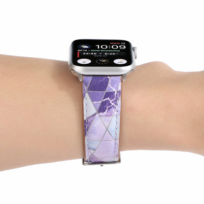 Marble Ethnic Style Printed Leather Watch Band For Apple Watch Series 9&8&7 41mm / SE 3&SE 2&6&SE&5&4 40mm / 3&2&1 38mm(Marble Purple) by bashfashion