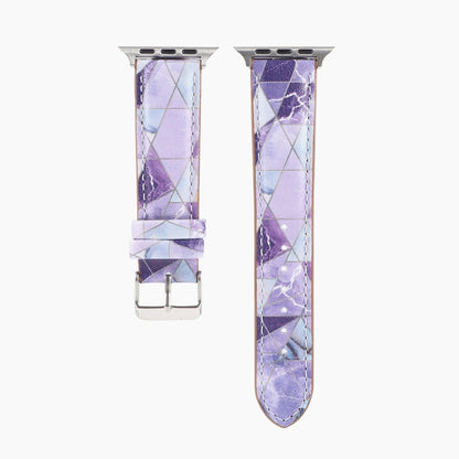Marble Ethnic Style Printed Leather Watch Band For Apple Watch Series 9&8&7 41mm / SE 3&SE 2&6&SE&5&4 40mm / 3&2&1 38mm(Marble Purple) by bashfashion