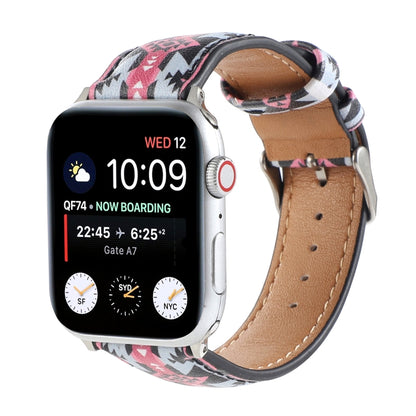 Marble Ethnic Style Printed Leather Watch Band For Apple Watch Series 9&8&7 41mm / SE 3&SE 2&6&SE&5&4 40mm / 3&2&1 38mm(Black Pink Ethnic Style) by bashfashion