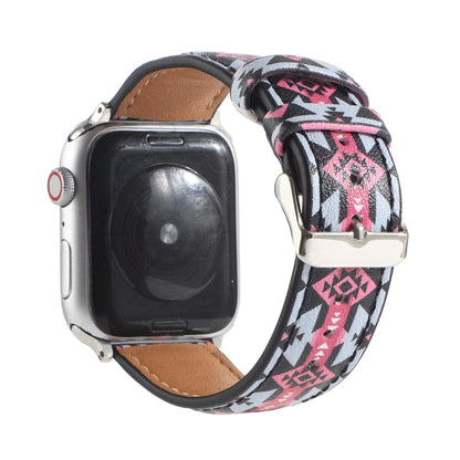 Marble Ethnic Style Printed Leather Watch Band For Apple Watch Series 9&8&7 41mm / SE 3&SE 2&6&SE&5&4 40mm / 3&2&1 38mm(Black Pink Ethnic Style) by bashfashion