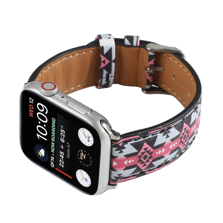 Marble Ethnic Style Printed Leather Watch Band For Apple Watch Series 9&8&7 41mm / SE 3&SE 2&6&SE&5&4 40mm / 3&2&1 38mm(Black Pink Ethnic Style) by bashfashion