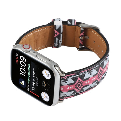 Marble Ethnic Style Printed Leather Watch Band For Apple Watch Series 9&8&7 41mm / SE 3&SE 2&6&SE&5&4 40mm / 3&2&1 38mm(Black Pink Ethnic Style) by bashfashion