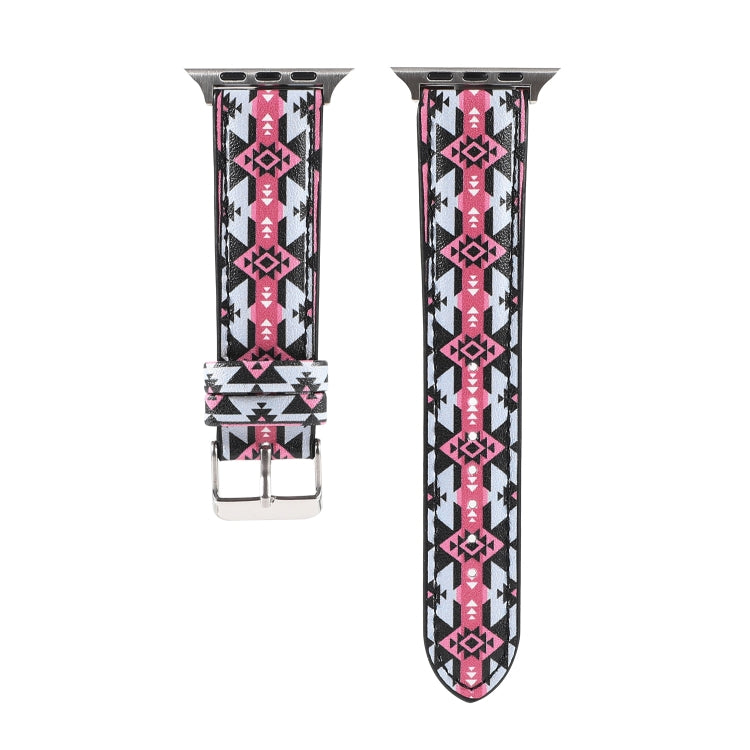 Marble Ethnic Style Printed Leather Watch Band For Apple Watch Series 9&8&7 41mm / SE 3&SE 2&6&SE&5&4 40mm / 3&2&1 38mm(Black Pink Ethnic Style) by bashfashion