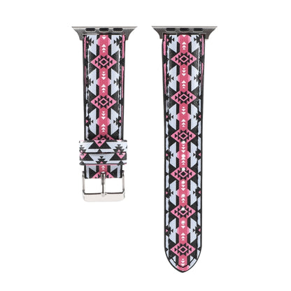 Marble Ethnic Style Printed Leather Watch Band For Apple Watch Series 9&8&7 41mm / SE 3&SE 2&6&SE&5&4 40mm / 3&2&1 38mm(Black Pink Ethnic Style) by bashfashion