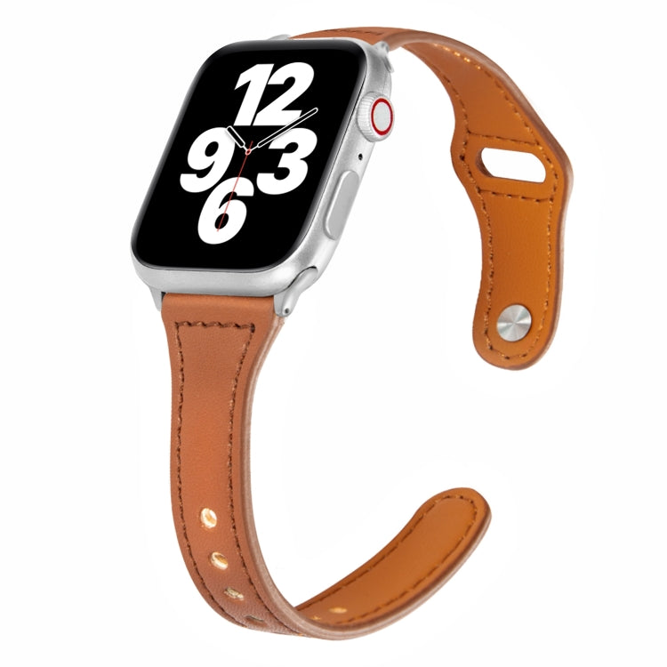 Universal T-shaped Thin Reverse Buckle Leather Watch Band For Apple Watch Ultra 49mm&Watch Ultra 2 49mm / Series 9&8&7 45mm / SE 3&SE 2&6&SE&5&4 44mm / 3&2&1 42mm(Dark Brown) by bashfashion