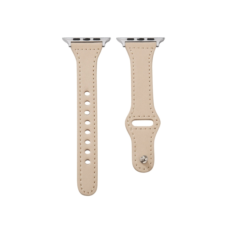 Universal T-shaped Thin Reverse Buckle Leather Watch Band For Apple Watch Ultra 49mm&Watch Ultra 2 49mm / Series 9&8&7 45mm / SE 3&SE 2&6&SE&5&4 44mm / 3&2&1 42mm(Beige) by bashfashion