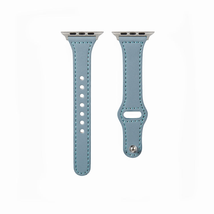 Universal T-shaped Thin Reverse Buckle Leather Watch Band For Apple Watch Ultra 49mm&Watch Ultra 2 49mm / Series 9&8&7 45mm / SE 3&SE 2&6&SE&5&4 44mm / 3&2&1 42mm(Light Blue) by bashfashion