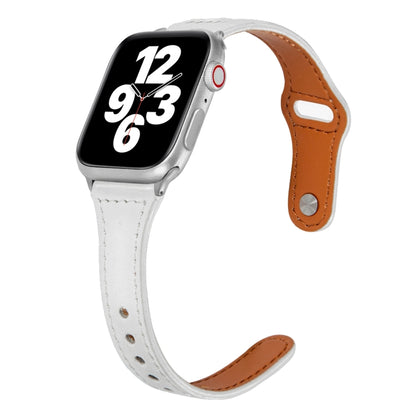 Universal T-shaped Thin Reverse Buckle Leather Watch Band For Apple Watch Series 9&8&7 41mm / SE 3&SE 2&6&SE&5&4 40mm / 3&2&1 38mm(White) by bashfashion