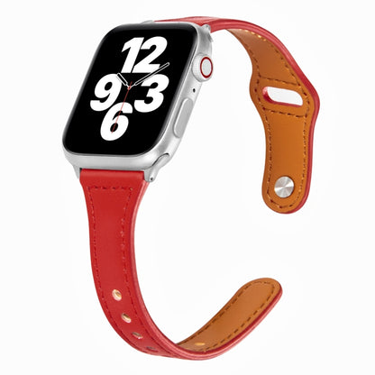 Universal T-shaped Thin Reverse Buckle Leather Watch Band For Apple Watch Series 9&8&7 41mm / SE 3&SE 2&6&SE&5&4 40mm / 3&2&1 38mm(Red) by bashfashion
