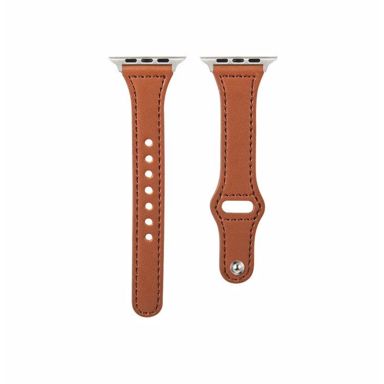 Universal T-shaped Thin Reverse Buckle Leather Watch Band For Apple Watch Series 9&8&7 41mm / SE 3&SE 2&6&SE&5&4 40mm / 3&2&1 38mm(Dark Brown) by bashfashion