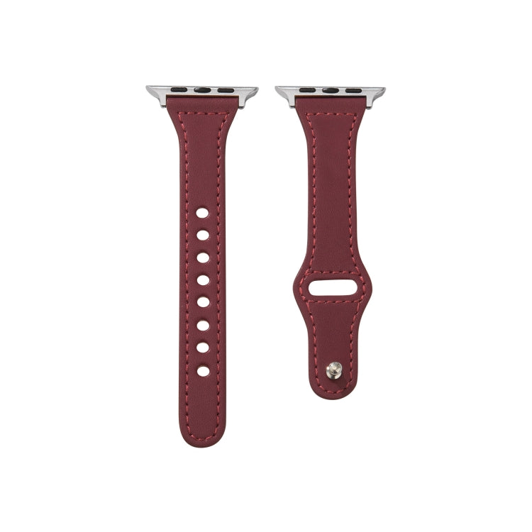 Universal T-shaped Thin Reverse Buckle Leather Watch Band For Apple Watch Series 9&8&7 41mm / SE 3&SE 2&6&SE&5&4 40mm / 3&2&1 38mm(Coffee) by bashfashion