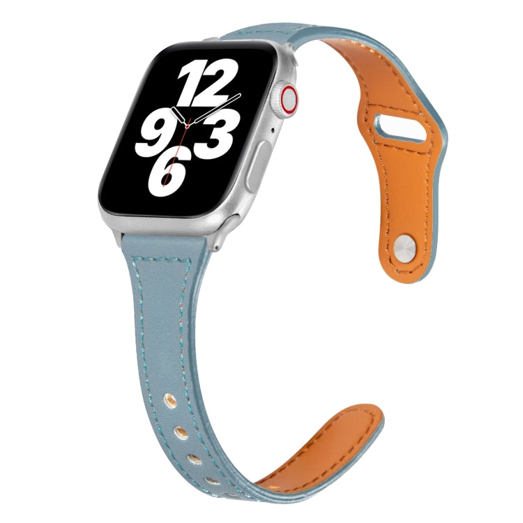 Universal T-shaped Thin Reverse Buckle Leather Watch Band For Apple Watch Series 9&8&7 41mm / SE 3&SE 2&6&SE&5&4 40mm / 3&2&1 38mm(Light Blue) by bashfashion