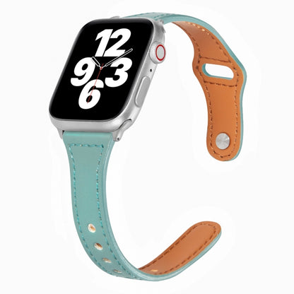 Universal T-shaped Thin Reverse Buckle Leather Watch Band For Apple Watch Series 9&8&7 41mm / SE 3&SE 2&6&SE&5&4 40mm / 3&2&1 38mm(Green) by bashfashion