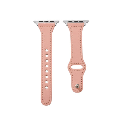Universal T-shaped Thin Reverse Buckle Leather Watch Band For Apple Watch Series 9&8&7 41mm / SE 3&SE 2&6&SE&5&4 40mm / 3&2&1 38mm(Pink) by bashfashion