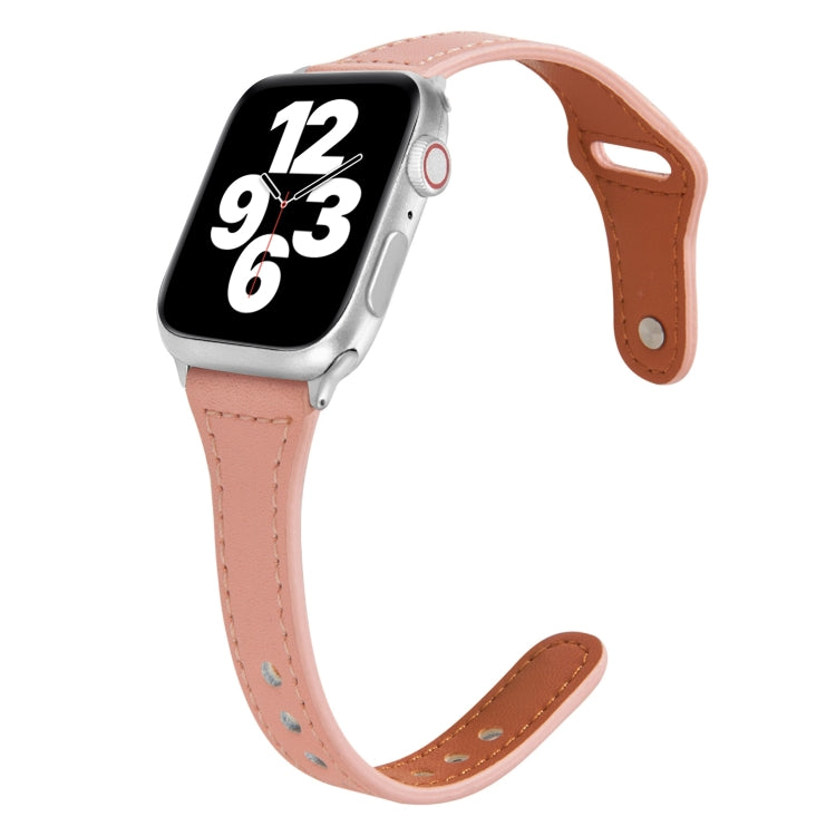 Universal T-shaped Thin Reverse Buckle Leather Watch Band For Apple Watch Series 9&8&7 41mm / SE 3&SE 2&6&SE&5&4 40mm / 3&2&1 38mm(Pink) by bashfashion