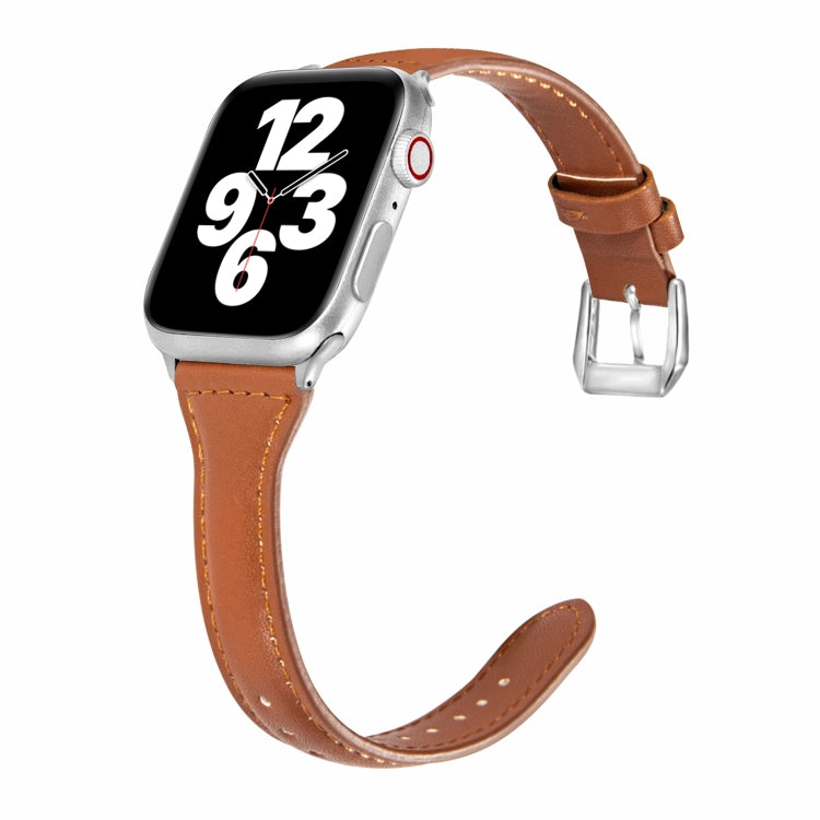 Universal T-shaped Thin Leather Watch Band For Apple Watch Ultra 49mm&Watch Ultra 2 49mm / Series 9&8&7 45mm / SE 3&SE 2&6&SE&5&4 44mm / 3&2&1 42mm(Dark Brown) by bashfashion