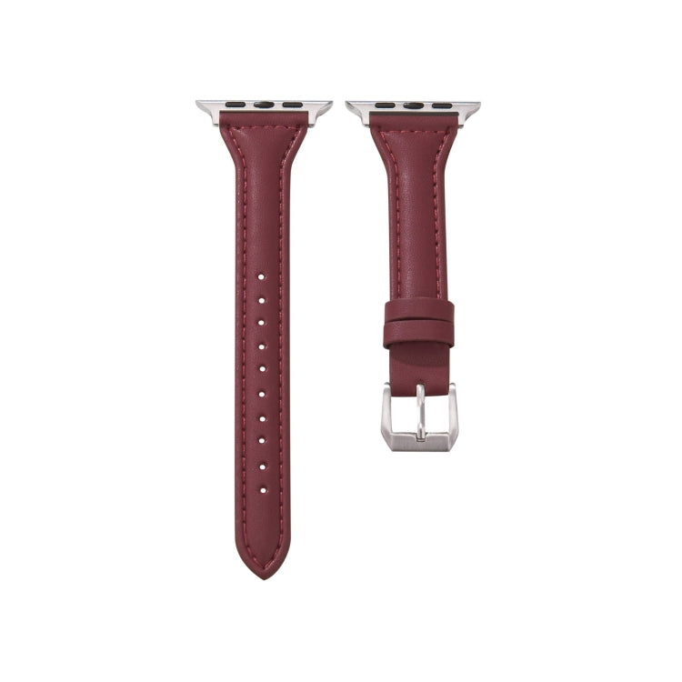 Universal T-shaped Thin Leather Watch Band For Apple Watch Series 7 45mm / 6 & SE & 5 & 4 44mm / 3 & 2 & 1 42mm(Coffee) by bashfashion