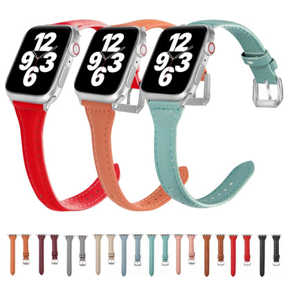 Universal T-shaped Thin Leather Watch Band For Apple Watch Series 7 45mm / 6 & SE & 5 & 4 44mm / 3 & 2 & 1 42mm(Pink) by bashfashion