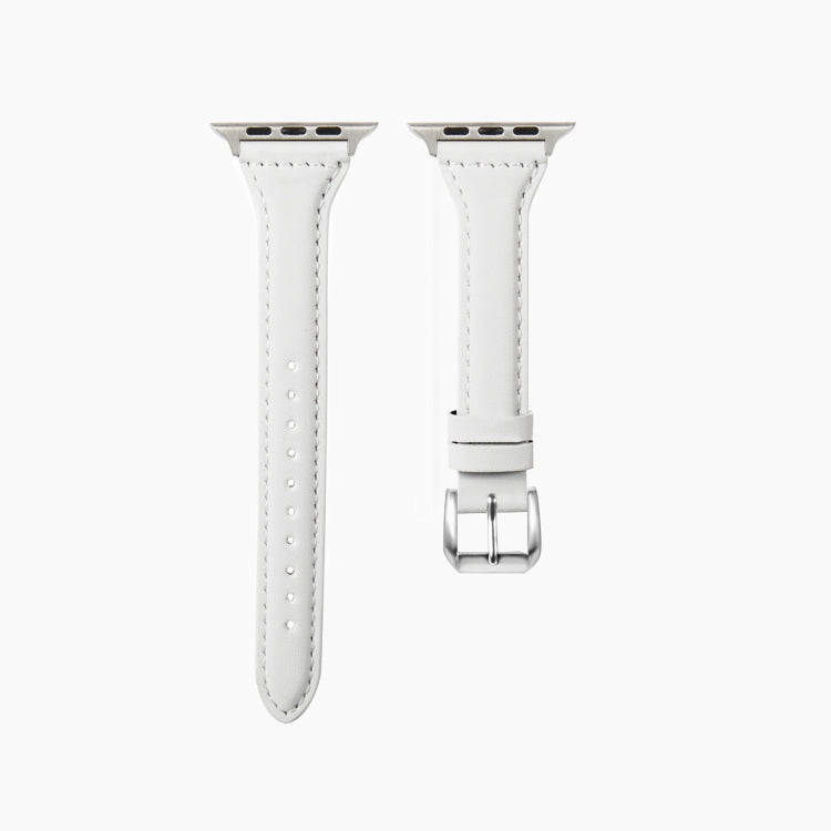 Universal T-shaped Thin Leather Watch Band For Apple Watch Series 7 41mm / 6 & SE & 5 & 4 40mm / 3 & 2 & 1 38mm(White) by bashfashion