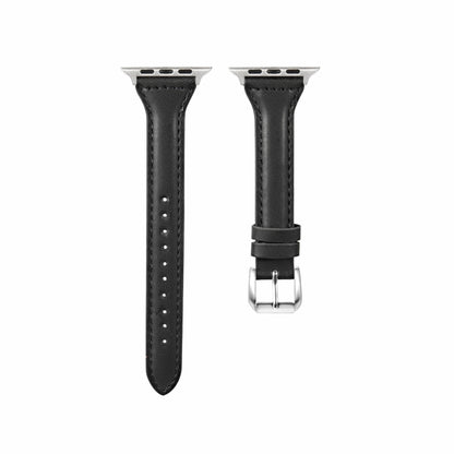 Universal T-shaped Thin Leather Watch Band For Apple Watch Series 7 41mm / 6 & SE & 5 & 4 40mm / 3 & 2 & 1 38mm(Black) by bashfashion