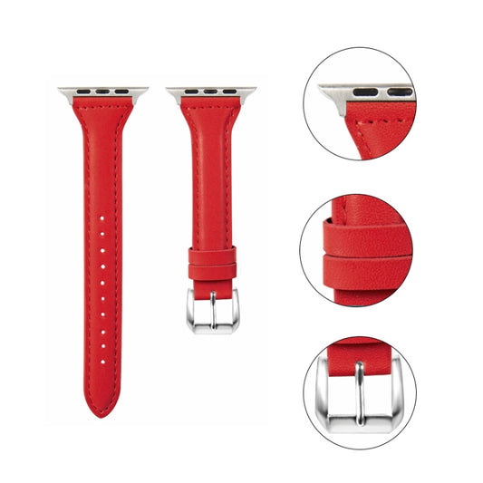 Universal T-shaped Thin Leather Watch Band For Apple Watch Series 7 41mm / 6 & SE & 5 & 4 40mm / 3 & 2 & 1 38mm(Red) by bashfashion