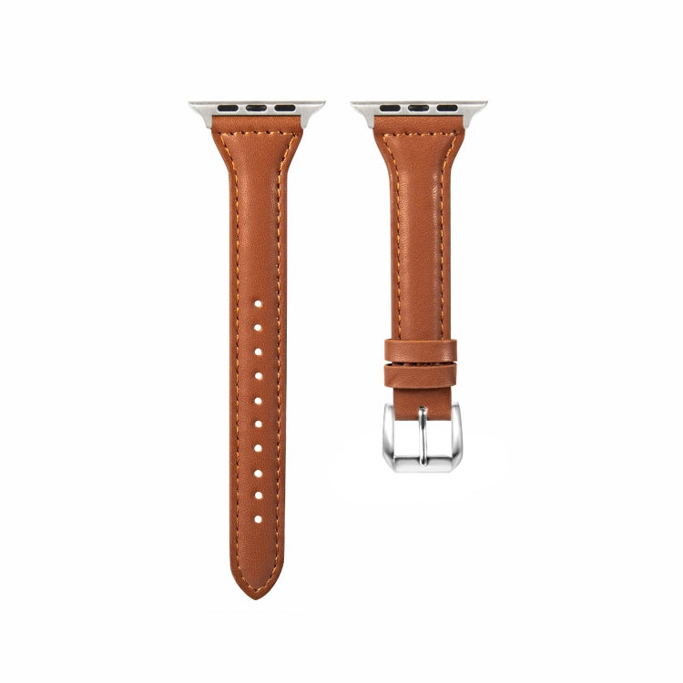 Universal T-shaped Thin Leather Watch Band For Apple Watch Series 7 41mm / 6 & SE & 5 & 4 40mm / 3 & 2 & 1 38mm(Dark Brown) by bashfashion