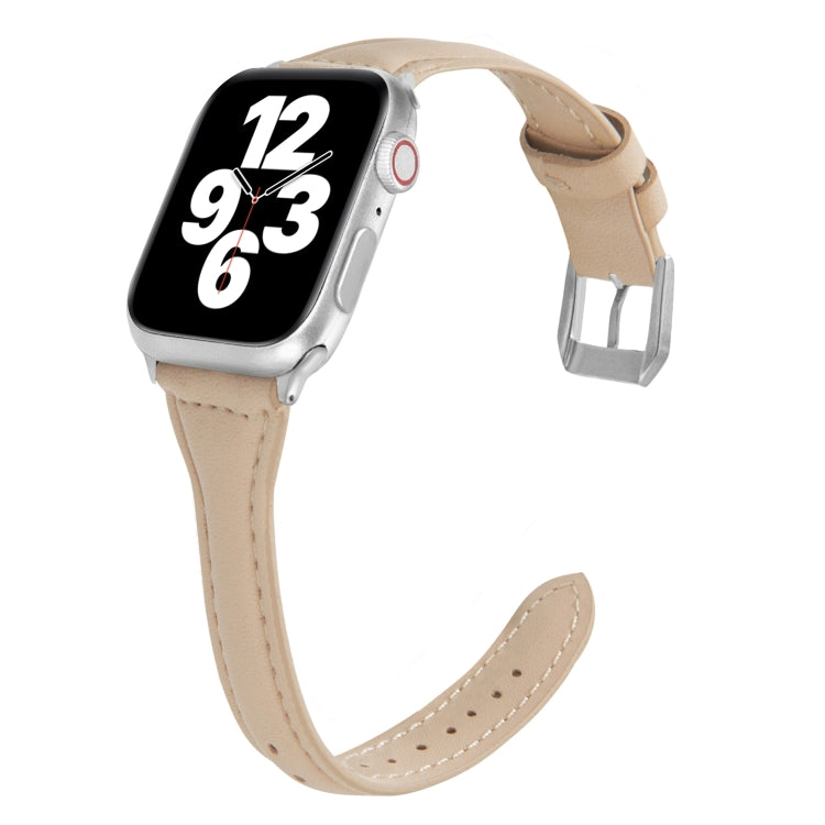Universal T-shaped Thin Leather Watch Band For Apple Watch Series 7 41mm / 6 & SE & 5 & 4 40mm / 3 & 2 & 1 38mm(Beige) by bashfashion