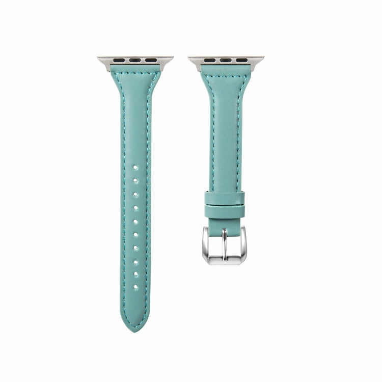 Universal T-shaped Thin Leather Watch Band For Apple Watch Series 7 41mm / 6 & SE & 5 & 4 40mm / 3 & 2 & 1 38mm(Green) by bashfashion