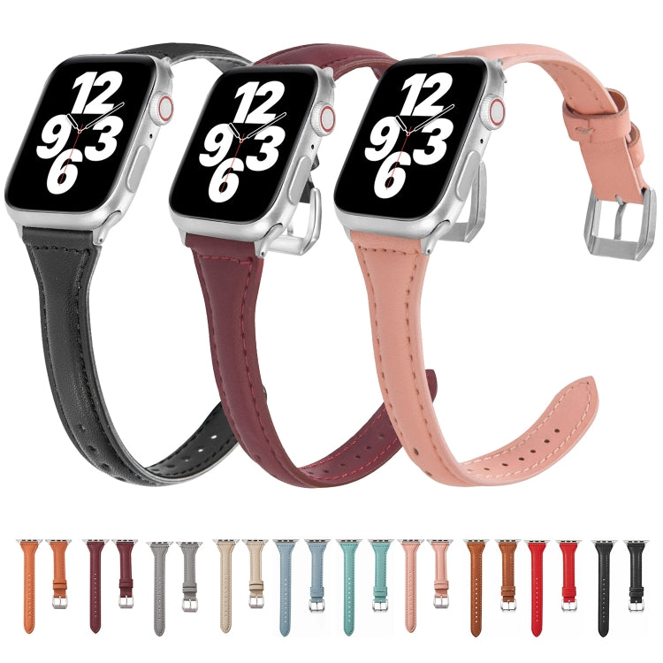 Universal T-shaped Thin Leather Watch Band For Apple Watch Series 7 41mm / 6 & SE & 5 & 4 40mm / 3 & 2 & 1 38mm(Black) by bashfashion