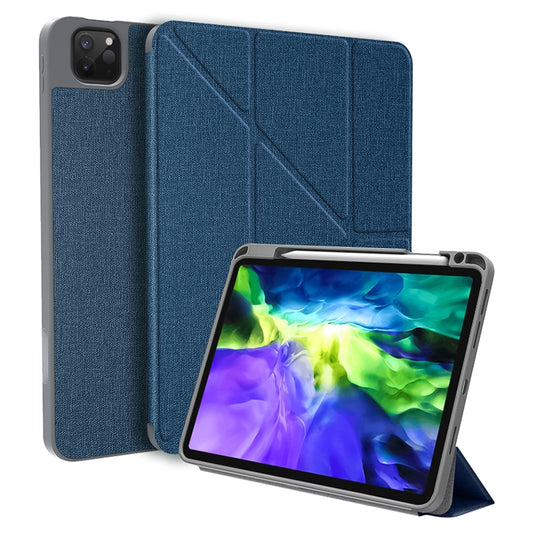 For iPad Pro 12.9 2022 / 2021 / 2020 Mutural Multi-fold Smart Leather Tablet Case(Blue) by Mutural