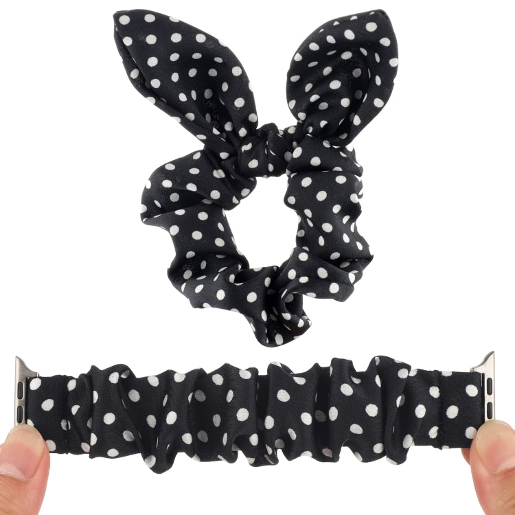 Dots Hair Ring Cloth Watch Band For Apple Watch Ultra 49mm&Watch Ultra 2 49mm / Series 9&8&7 45mm / SE 3&SE 2&6&SE&5&4 44mm / 3&2&1 42mm(Black) by bashfashion