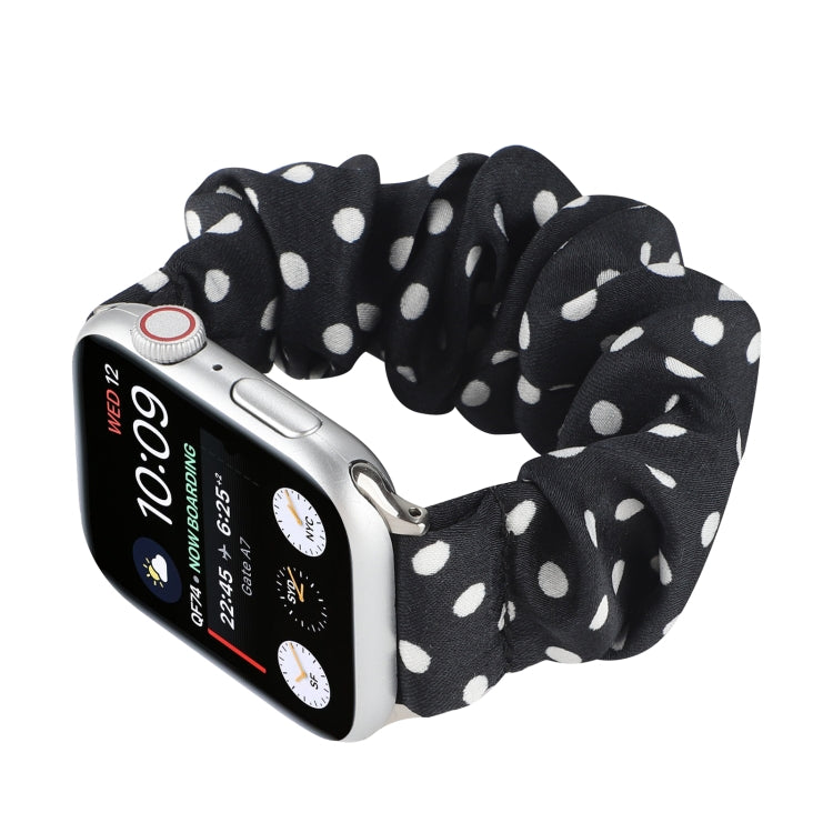 Dots Hair Ring Cloth Watch Band For Apple Watch Ultra 49mm&Watch Ultra 2 49mm / Series 9&8&7 45mm / SE 3&SE 2&6&SE&5&4 44mm / 3&2&1 42mm(Black) by bashfashion
