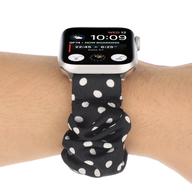 Dots Hair Ring Cloth Watch Band For Apple Watch Ultra 49mm&Watch Ultra 2 49mm / Series 9&8&7 45mm / SE 3&SE 2&6&SE&5&4 44mm / 3&2&1 42mm(Black) by bashfashion