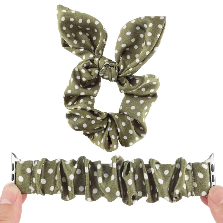 Dots Hair Ring Cloth Watch Band For Apple Watch Series 9&8&7 41mm / SE 3&SE 2&6&SE&5&4 40mm / 3&2&1 38mm(Green) by bashfashion