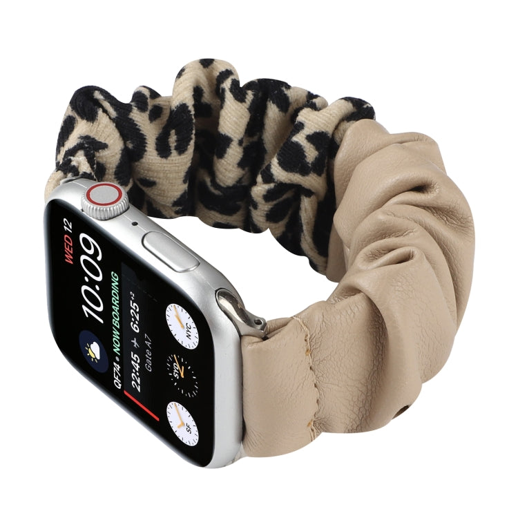 Leather Leopard Pattern Stitching Watch Band For Series 7 41mm / 6 & SE & 5 & 4 40mm / 3 & 2 & 1 38mm(Khaki) by bashfashion