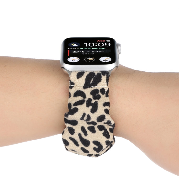 Leather Leopard Pattern Stitching Watch Band For Series 7 41mm / 6 & SE & 5 & 4 40mm / 3 & 2 & 1 38mm(Khaki) by bashfashion