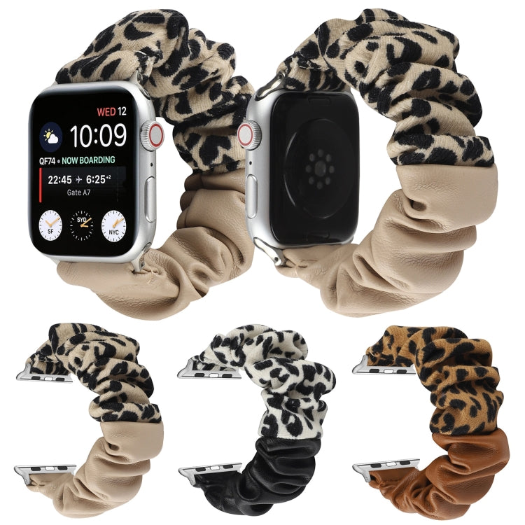 Leather Leopard Pattern Stitching Watch Band For Series 7 41mm / 6 & SE & 5 & 4 40mm / 3 & 2 & 1 38mm(Khaki) by bashfashion