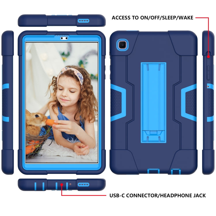 For Samsung Galaxy Tab A7 Lite T225 Contrast Color Robot Shockproof Silicone + PC Protective Case with Holder(Navy Blue + Blue) by bashfashion