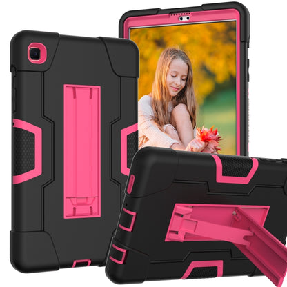 For Samsung Galaxy Tab A7 10.4 (2020) Contrast Color Robot Shockproof Silicone + PC Protective Case with Holder(Black + Rose Red) by bashfashion